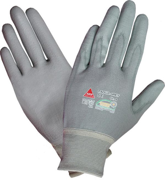 Hase Safety PADUA grey, 5-Fg.-Sicherheitshandschuhe, Nylon/PU, waschbar, Größe: 11, VE: 10 Paar, 508100-11