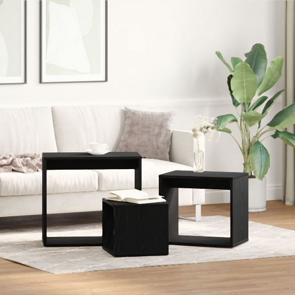 vidaXL Beistelltische 3er Set Schwarz Eichenholz, 862675