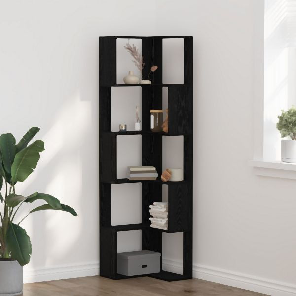 vidaXL Eckbuchregal 5-stufig schwarz Eiche 50x50x179 cm Holzwerkstoff, 868049