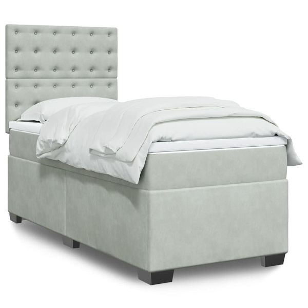 vidaXL Boxspringbett mit Matratze Hellgrau 100x200 cm Samt, 3290846