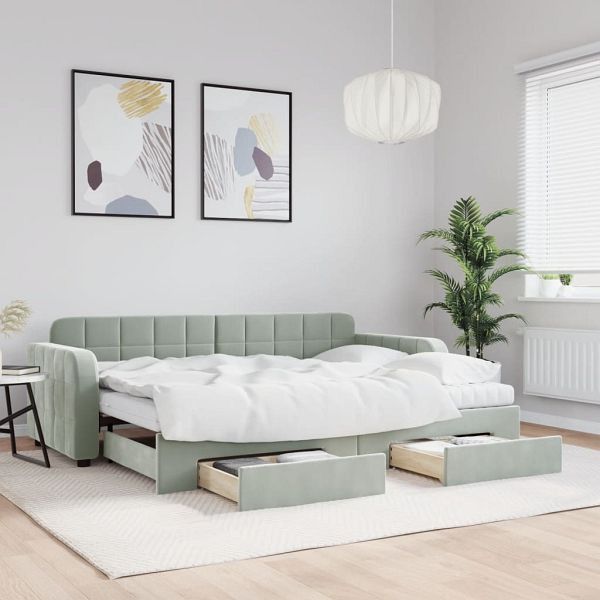 vidaXL Tagesbett Ausziehbar mit Schubladen Hellgrau 80x200 cm Samt, 3196994