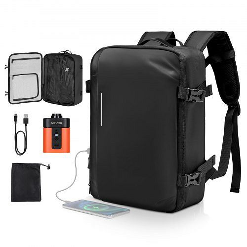 VEVOR Vakuum-Reiserucksack, 35 L, mit Luftpumpe, mehreren Taschen, wasserabweisend, Handgepäck, Schwarz, DBZKLXBBDB27BHYBA001V9
