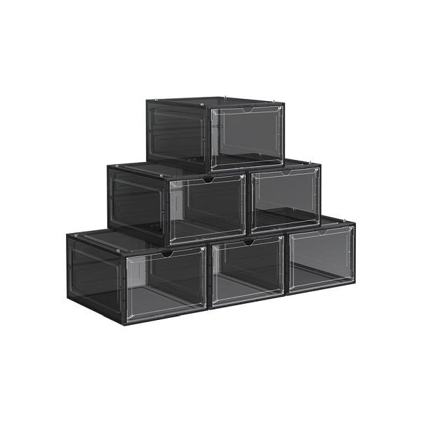 SONGMICS 6 Stück Schuhboxen 25,5 x 33 x 17,5 cm schwarz, LSP032B06