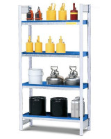 Produktbild von DENIOS Gefahrstoffregal GRW 1040 wassergefährdender Stoffe, 4 verzinkte Stahlwannen, Grundfeld, 199566 DENIOS Gefahrstoffregal GRW 1040 wassergefährdender Stoffe, 4 verzinkte Stahlwannen, Grundfeld, 199566