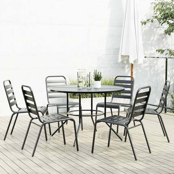 vidaXL Gartenstuhl-Set 7-tlg. Stapelbar Pulverbeschichteter Stahl, 3283767