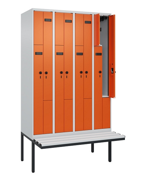 C+P Z-Spind Evolo PLUS, Bank, 8 Fächer, 2120x1200x815mm, 7035/2004, Drehriegel, Material Sitzfläche Kunststoff, 0490437-408 S10056