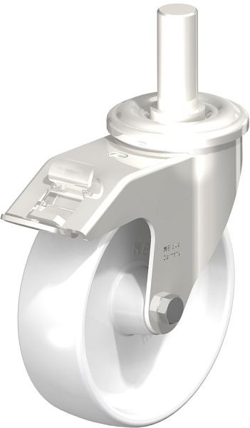 Blickle LEXZ-PO 125G-FI Edelstahl-Lenkrolle mit Zapfen & Feststeller, Polyamid, Weiß, 584367