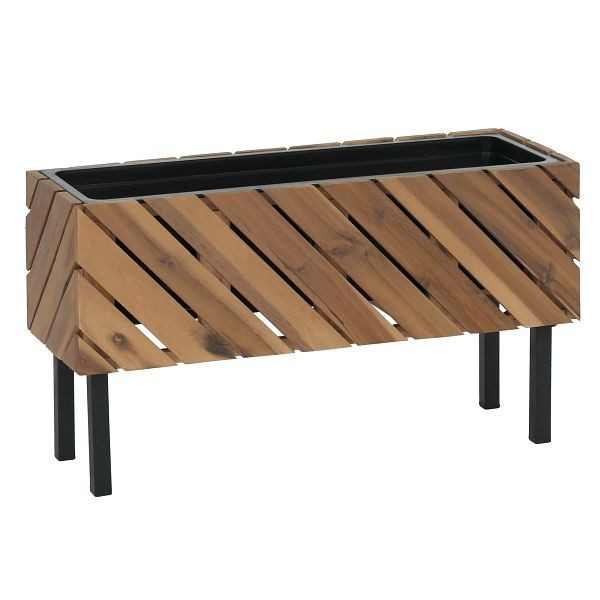 Mendler Pflanzkasten HWC-P87, Blumen-/Pflanzkübel Blumenkasten, In-/Outdoor Akazie Holz 36x62x22cm, hellbraun, 120478