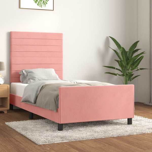 vidaXL Bettgestell mit Kopfteil Rosa 100x200 cm Samt, 3125805