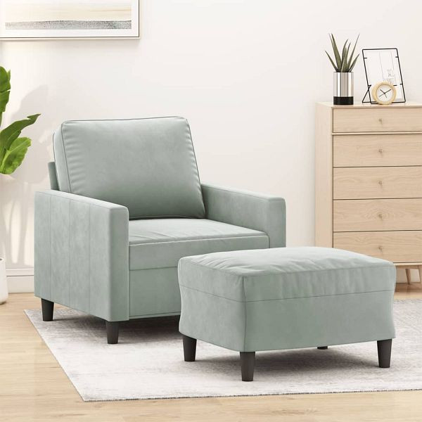 vidaXL Sessel mit Hocker Hellgrau 60 cm Samt (100 % Polyester), 3201045