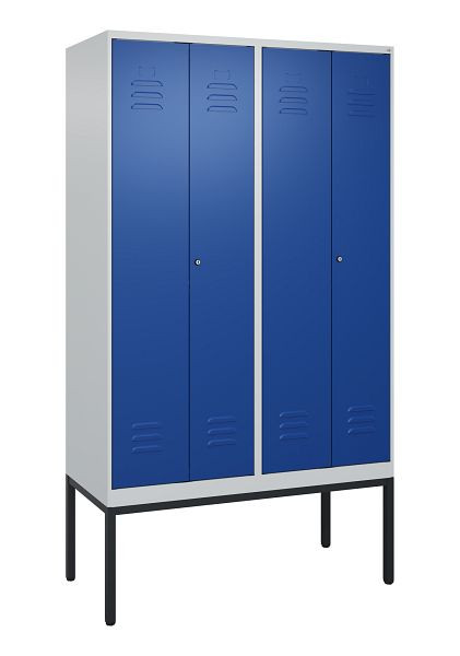 C+P Umkleidespind Classic PLUS SW, Gestell, 4 Abteile, 2120x1200x500mm, 7035/5010, Zylinderschlösser, 0800327-40 S10018