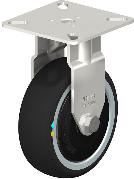 Blickle BPXA-PATH 75KD-ELS-FK Edelstahl-Apparate-Bockrolle mit Anschraubplatte, Thermoplastisches Polyurethan, Grau, 853524