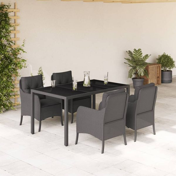 vidaXL 5-teilig Garten-Essgruppe mit Kissen Schwarz Poly Rattan, 3211850