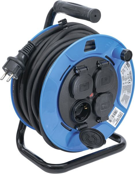 BGS Kabeltrommel, 25 m, 3 x 1,5 mm², 4 Steckdosen mit Verschlusskappe, IP 44, 3500 W, 3375