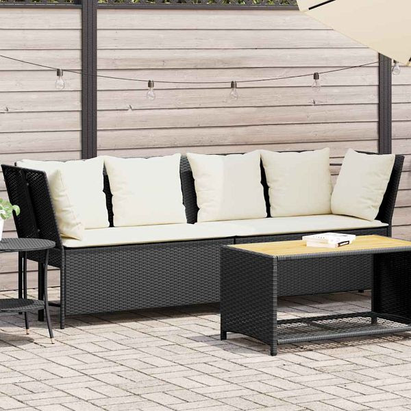 vidaXL Gartensofa mit Kissen Schwarz Poly Rattan, 4104121