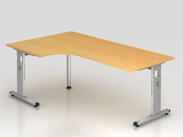 Hammerbacher Winkeltisch C-Fuß 200x120cm 90° Buche/Silber, Winkelform 90°, links oder rechts montierbar, Arbeitshöhe 65-85 cm, VOS82/6/S