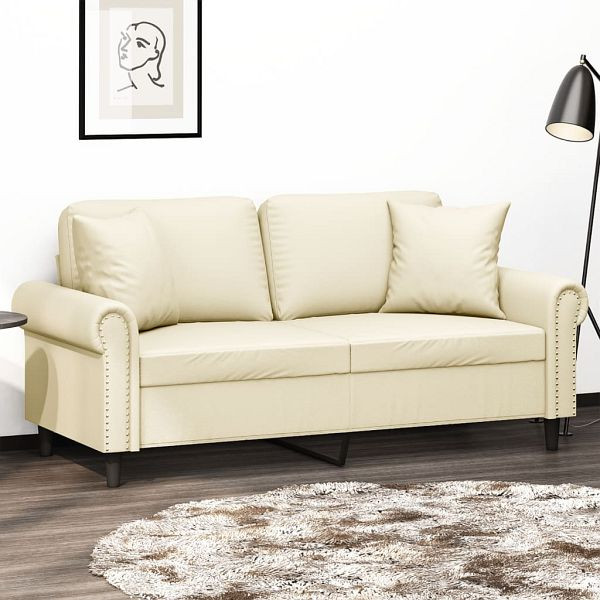 vidaXL 2-Sitzer-Sofa mit Zierkissen Creme 140 cm Kunstleder, 3200931