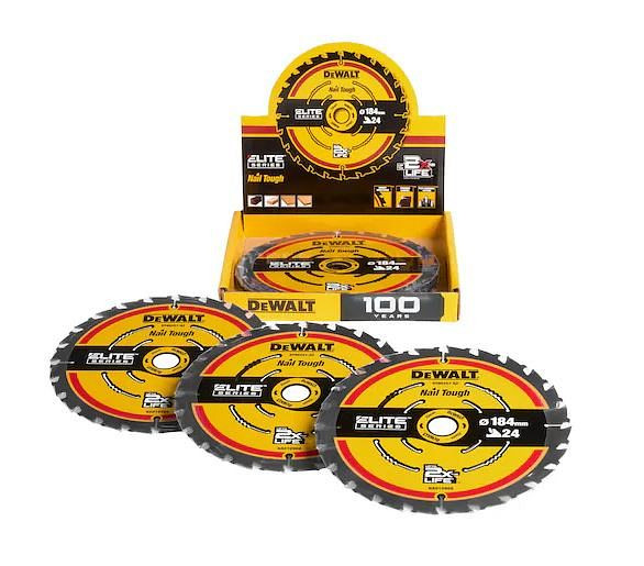 DeWalt 184 x 16 mm/ 24WZ ELITE Kreissägeblätter für Handkreissägen im Thekendisplay, 10 Stück, DT10401-QZ