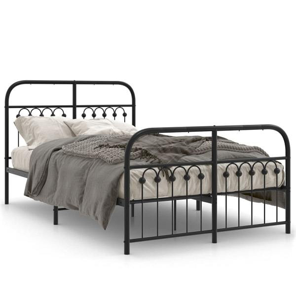 vidaXL Bettgestell mit Kopf- und Fußteil Metall Schwarz 120x190 cm, 376615