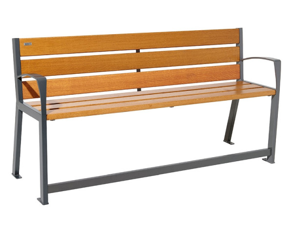 Procity Sitzbank Silaos Für Senioren 6 Holzlatten, Mit Armlehne, Holz & Stahl, 1800 mm, helle Eiche/Procity Grau, 209622.GPRO.CHEC