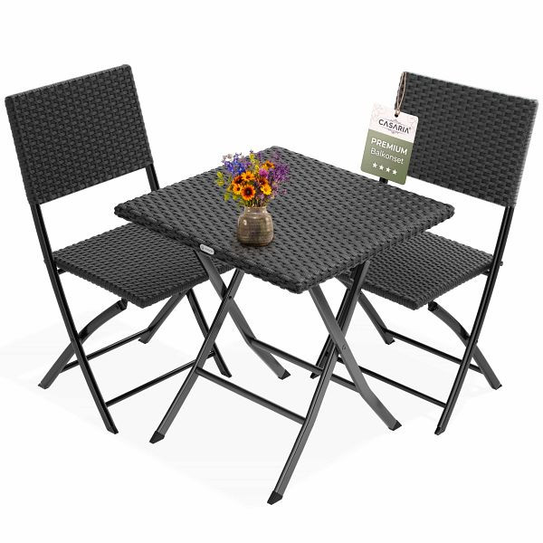 casaria Polyrattan Gartensitzgruppe 3-tlg Schwarz, 996280