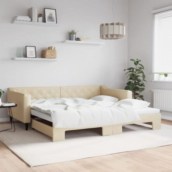 vidaXL Tagesbett Ausziehbar Creme 100x200 cm Stoff, 3197435