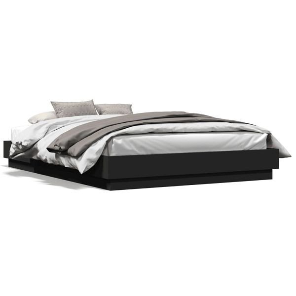 vidaXL Bettgestell mit LED Schwarz 150x200 cm, Material des Bettgestells: Holzwerkstoff, 3209787