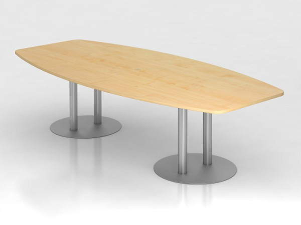 Hammerbacher Konferenztisch 280cm Säulenfuß, Ahorn/Silber, tonnenförmig, VKT28S/3/S