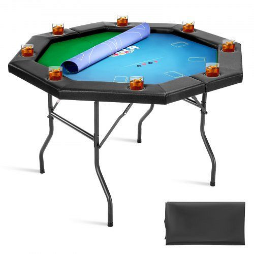 VEVOR klappbarer Pokertisch für 8 Spieler, 1325 mm, mit gepolsterten Schienen & Getränkehaltern, achteckig, Texas Hold’em Poker, DZDTZDPKPZ48Q3K3I001V0
