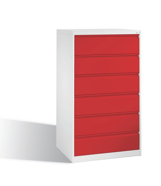 C+P Karteischrank Acurado, H1357xB787xT590mm, Farbe: Verkehrsweiß / feuerrot, Griffleiste, 12936-323 S10082