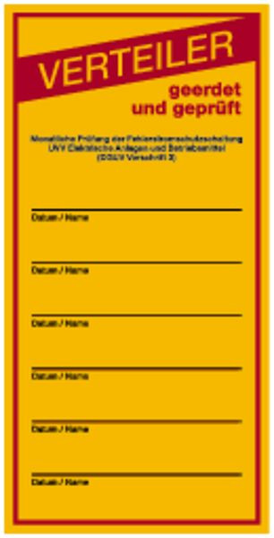 Schilder Klar Prüfnachweis für Sicherungskästen, 80x120 mm Folie selbstklebend, 7/12