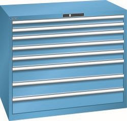 LISTA Schubladenschrank 64x36E (BxTxH) 1193x725x1000mm AUTO Lock, Lichtblau, 8 Schubladen, Traglast Schubladen 75 - 200kg, Fronthöhe 75-150mm, 78.834.010.A