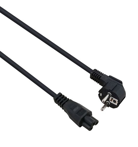 Helos Netzanschlusskabel, Schutzkontaktstecker 90° auf C5, schwarz, 3,0m, 262769