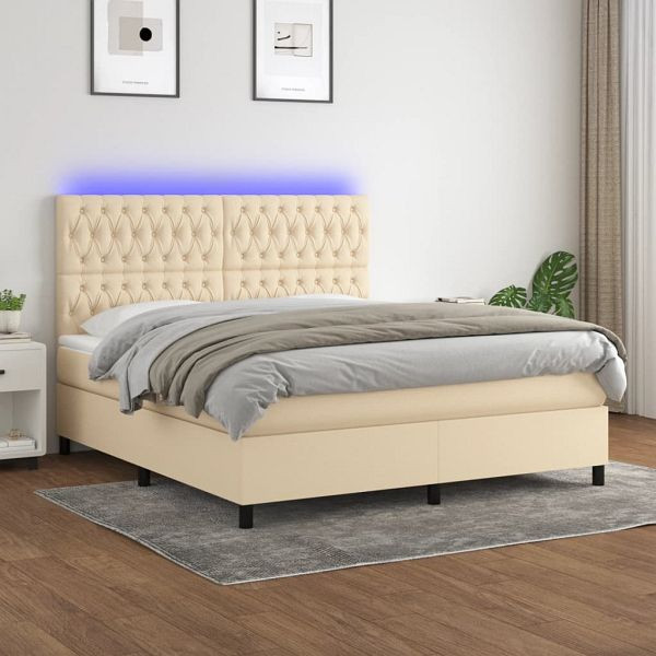 vidaXL Boxspringbett mit Matratze & LED Creme 160x200 cm Stoff, 3135130