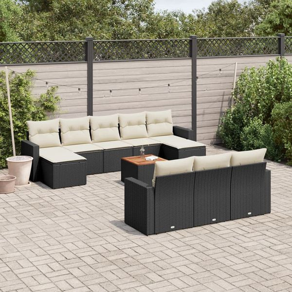 vidaXL 11-teilig Garten-Sofagarnitur mit Kissen Schwarz Poly Rattan, 3256672
