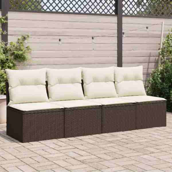 vidaXL Gartensofa mit Kissen 4-Sitzer Braun Poly Rattan, UV-beständig, 366203