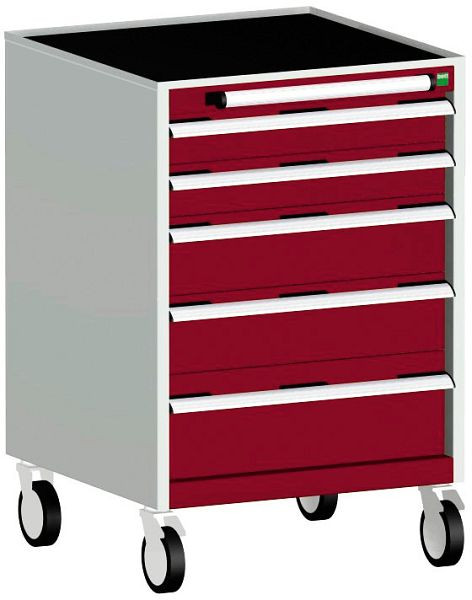 bott cubio Schubladenschrank mobil bestückt mit 5 Schubladen BxTxH: 650 x 650 x 980 mm, RAL 7035/3004, 40402033.24V