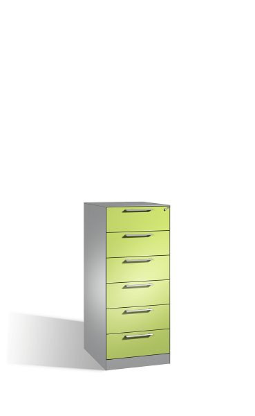 C+P Karteischrank Asisto, H1310xB562xT600mm, Farbe: Weißaluminium / Viridingrün, Bügelgriff, 146224-622 S10091