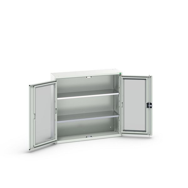 bott verso Flügeltürschrank mit Sichtfenster, mit 2 Fachböden, BxTxH: 1050 x 350 x 1000 mm, Lichtgrau / Lichtgrau, 16926272.16