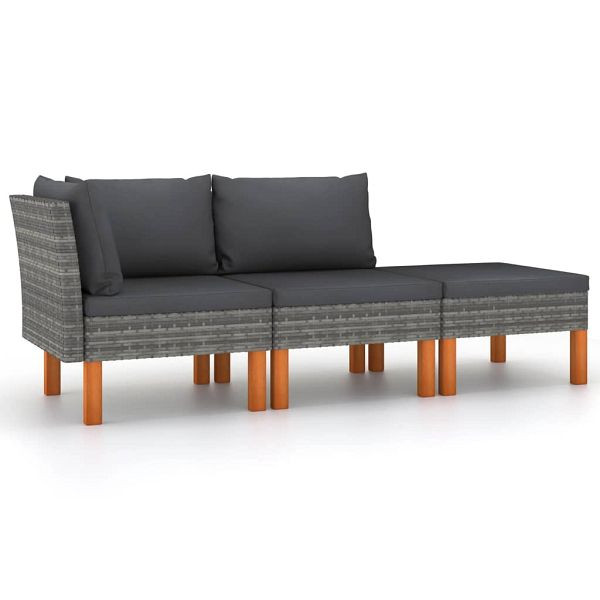vidaXL 3-teilig Garten-Lounge-Set Poly Rattan und Massivholz Eukalyptus, 315757