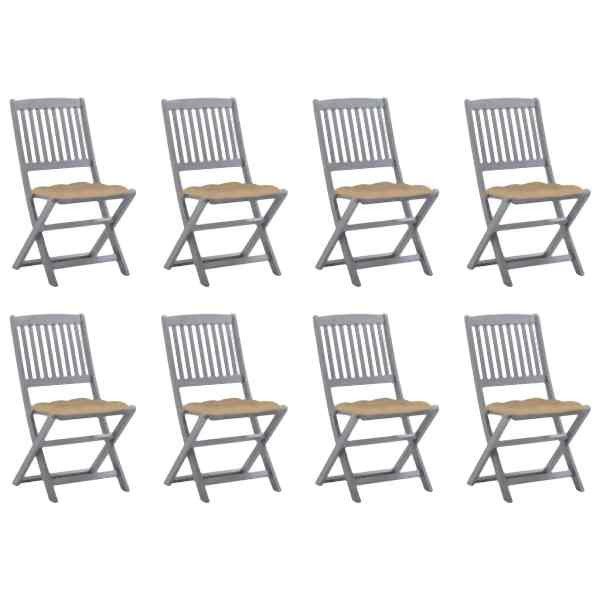 vidaXL Klappbare Gartenstühle 8 Stück mit Kissen Massivholz Akazie, 3078308