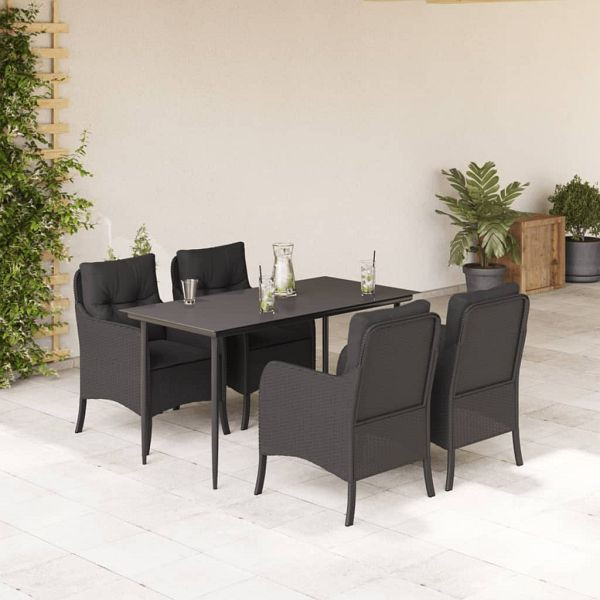 vidaXL 5-teilig Garten-Essgruppe mit Kissen Schwarz Poly Rattan, 3211922