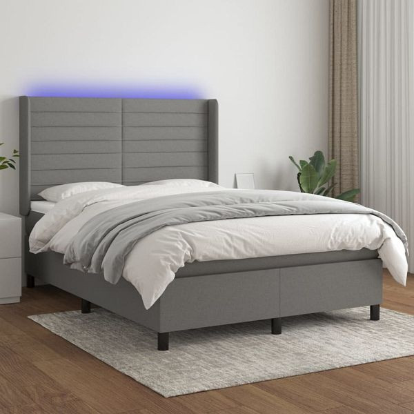 vidaXL Boxspringbett mit Matratze & LED Dunkelgrau 140x190 cm Stoff, 3138390