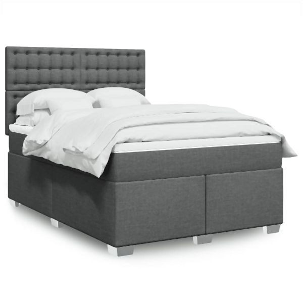 vidaXL Boxspringbett mit Matratze Dunkelgrau 160x200 cm Stoff, 3290554