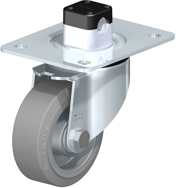 Blickle LK-ALEV 100K-3-CS11-SG Stahlblech-Lenkrolle, schwere Ausführung, mit Anschraubplatte & Zentralfeststeller, Elastik-Vollgummi, Grau, 851993