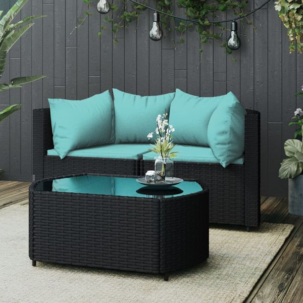 vidaXL 3-tlg. Garten-Lounge-Set mit Kissen Schwarz Poly Rattan, 319807