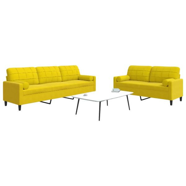 vidaXL 2-tlg. Sofagarnitur mit Kissen und Nackenrollen Gelb Samt, 3278497