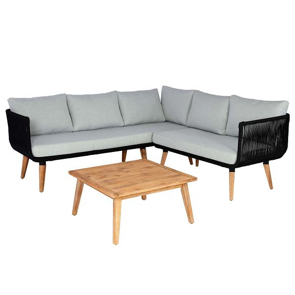 Mendler Garten-Garnitur HWC-L30, Garnitur Sitzgruppe Lounge-Set Sofa, Akazie Holz MVG, Polster hellgrau, 99118+99119