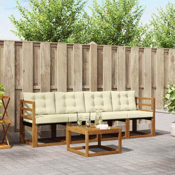 vidaXL Outdoor-Sofagarnitur mit Kissen 5-teilig Natur und Creme, 3368365