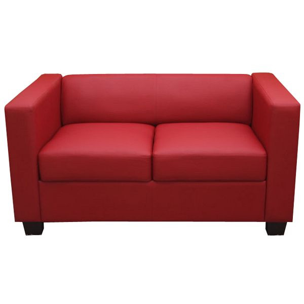 Mendler 2er Sofa Couch Loungesofa Lille, Leder, rot, 17645+17646